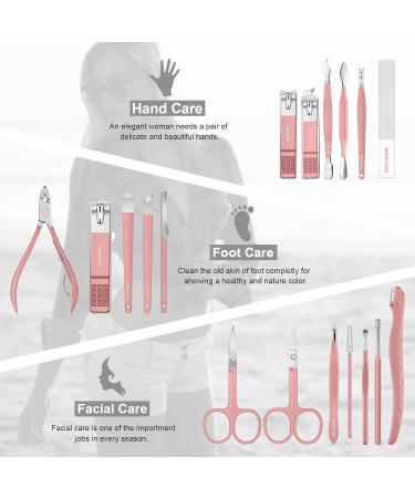 Professional Manicure Pedicure Kit - 18 pcs Nail Care Tools in Luxurious Travel Case (Pink) - Buy Online on GoSupps.com