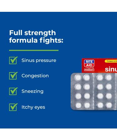 Rite Aid Sinus & Allergy Relief PE Tablets - 24 Count | Maximum Strength Antihistamine and Decongestant | 4 Hour Allergy & Congestion Relief - Buy Online on GoSupps.com