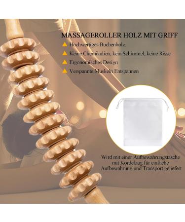 Wooden Fascia Roll & Massage Roller with Handle | Anti-Cellulite Device for Muscle Relaxation & Gua Sha | Beech Wood Body Shaping Tool - Buy Online on GoSupps.com