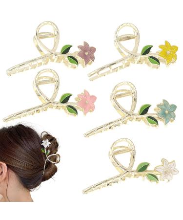 5 Pcs Flower Metal Hair Claw Clips  Large Flower Hair Clips Tulip Flower Hair Claw Clips Cute Hair Clips for Women Girls Non-Slip Floral Hair Barrettes Hair Accessories for Thick Thin Curly Hair
