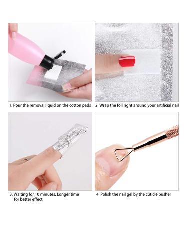 Gel Nail Polish Remover Set - 300 Foil Nail Wraps/Wipes with Rose Gold Cuticle Pusher - Buy Online on GoSupps.com