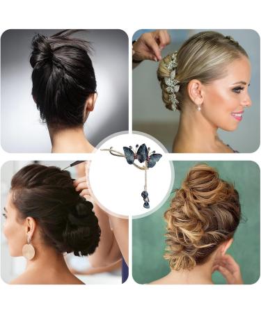 Butterflies Hair Clips | Hair Accessories Clip For Women | Rhinestone Tassel Hair Chain Chic Hair Accessories Nonslip Grip Embellished With Rhinestones For Daily Use Blue - Buy Online on GoSupps.com