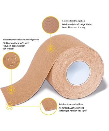 K-Active Tape Classic | Waterproof Kinesiology Tape for Sports & Therapy | Super Skin-Friendly 5cm x 5m Beige | Extra Long Kinesiotape - Buy Online on GoSupps.com