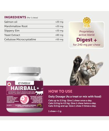 Cymbia Cat Hairball Support Chews Vet-Formulated Digestive Hairball Remedy Supports Skin and Coat with Omega-3 & Probiotics Cat Supplement 100% Vet Approved - Approx. 70 Days Supply - Buy Online on GoSupps.com
