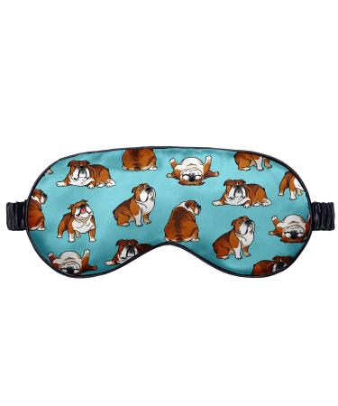 WIRESTER Soft Satin Silk Eye Mask Sleeping Mask Comfortable Sleep Mask with Adjustable Strap for Men Women Kids - English Bulldog Funny Playful Postures