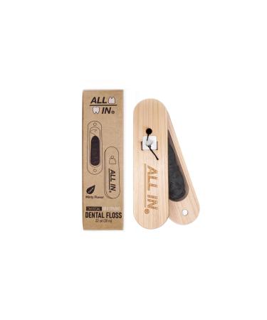 ALL IN Waxed Charcoal Floss with a Refillable Dental Floss Holder Plant Based No PFAS - Mint Floss for Effective Plaque Removal Clean Teeth Fresh Breath - 32 yd 1
