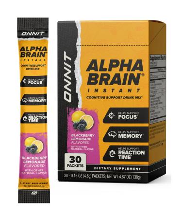 ONNIT Alpha Brain Instant Cognitive Support Drink Mix, BlackBerry Lemonade Flavor, Nootropic Supplement for Focus, Memory, and Clarity, 0.13 oz Packets, 30 Count