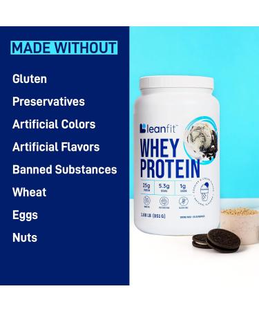Buy LeanFit WHEY Protein Cookies & Cream - 100% Grass-Fed Whey Powder 25g Protein/Serving Gluten-Free with BCAAs - 26 Servings 1.88 lb Tub - International Shipping Available - Buy Online on GoSupps.com