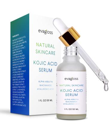 Kojic Acid Serum with Arbutin for Face and Body - Best Natural and Gentle Treatment for Skin Discoloration for All Skin Types, 1oz.