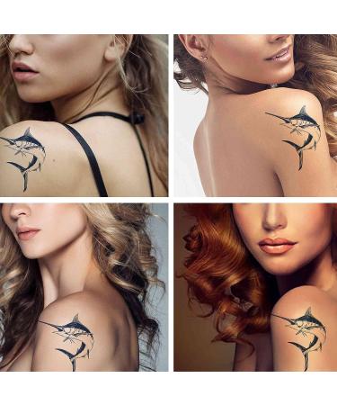 Dopetattoo 6 Sheets Temporary Tattoos - Marlin Swordfish Jumping Fish Sailfish Designs - For Women, Men, Adults - Neck, Arm, Body - Fake Tattoos - Buy Online on GoSupps.com