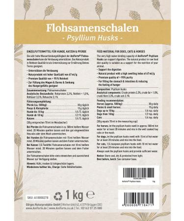Aniforte Indian Psyllium Husks for Dogs Cats & Horses - 1kg Fiber-Rich Raw Food Quality Supplement - Buy Online on GoSupps.com