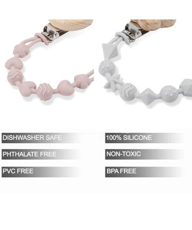 PandaEar Silicone Pacifier Clips 4 Pack for Boys and Girls - Baby Binky Holder Strap with Wooden Teething Toy - Universal Fit for Teethers - Gender Neutral - Buy Online on GoSupps.com