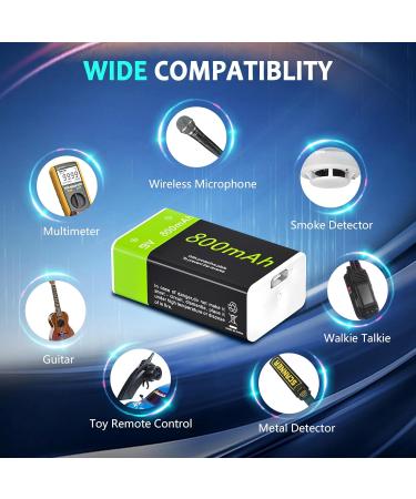 LP 9V USB Rechargeable Batteries - 4 Pack 800mAh High Capacity for Alarms Microphones Smoke Detectors & More | Eco-Friendly Li-ion 9V with Micro Charging Cable - Buy Online on GoSupps.com
