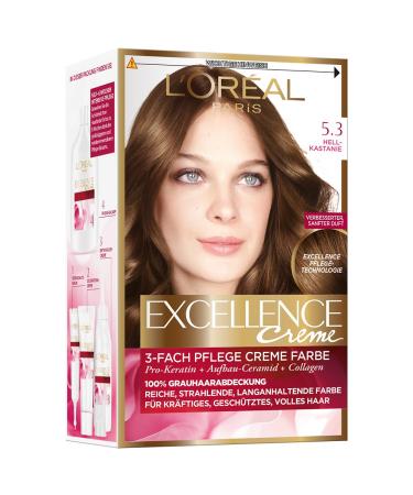L'Oreal Paris L'Or al Paris Permanent Hair Color for Gray Hair 100% Gray Coverage Coloring Kit with Color Shampoo and Triple Conditioning Cream Excellence 5.3 Chestnut Cream