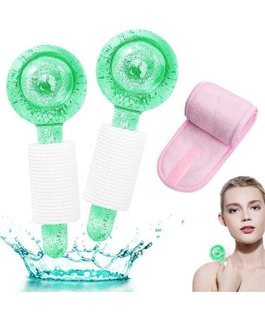 Ice balls for facial treatment 2 pieces face ice balls ice scooters for face cold hot skin massage device crystal glass ball for redness soothing facial fold remover green