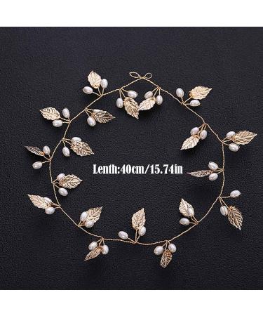 Prosy Bridal Jewelry - Gold Hair Vine with Leaves & Pearls | Elegant Headdress & Hair Accessories for Weddings - Buy Online on GoSupps.com