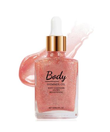Aicocodida Glitter Face Oil Long Lasting Shiny Cheek Makeup Body Glow Shimmer Lotion 30ml (Rose Gold)