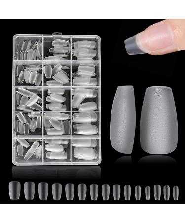 Short Nails Tips - Upgraded Matte Full Cover Soft Gel Nail Tips No Filed 240Pcs Pre-shaped Gelly Tips Acrylic Clear Fake Press On Nail Tips 15 Sizes T Short-240