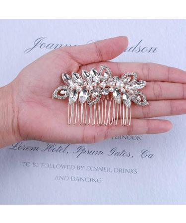 Dervivea Wedding Bridal Hair Comb Rhinestone Leaf Hair Combs Gold Pearl Side Comb Headpiece Bridesmaids Leaf Hair Comb Decorative Hair Accessories for Women and Girls Headdress - Buy Online on GoSupps.com