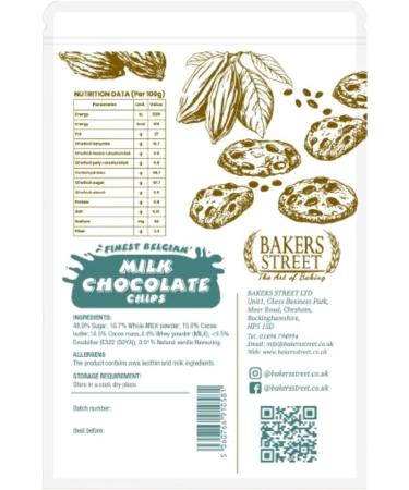 Bakers Street | Finest Belgian | Milk Chocolate Chips 1Kg Bag | Premium Quality | Baking & Desserts | Ideal for Making Cake Muffin and all of the bakings - Buy Online on GoSupps.com