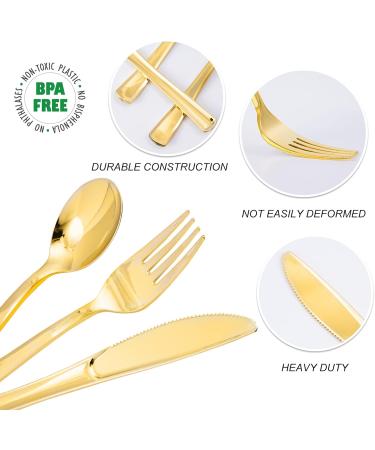 N9R 500PCS Gold Plastic Silverware Set - Disposable Gold Cutlery for Party, Wedding - 200 Forks, 150 Spoons, 150 Knives - Gold Utensils - 500 Pack - Buy Online on GoSupps.com