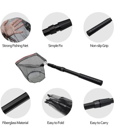 San Like Collapsible Telescopic Fishing Net with Sturdy Pole Handle - 36/43/71/98 inches - Ideal for Saltwater and Freshwater Fishing - 49 inch, Black - Buy Online on GoSupps.com