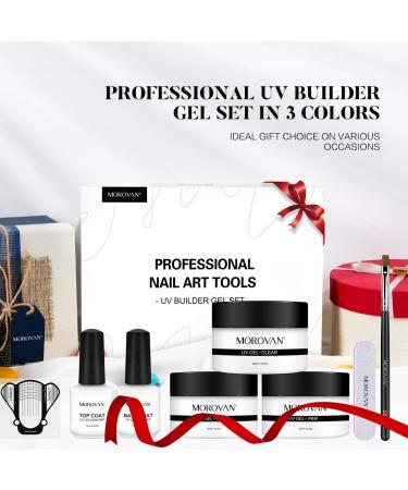 Morovan Builder Gel Kit - 3 Colors Hard Gel Builder Set for Nails | Clear White Pink Extension Set for DIY Nail Art at Home | 30g Builder Gel for Beginners - Buy Online on GoSupps.com