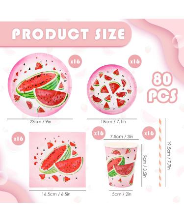 Watermelon Party Harness Set - 80 Pieces Birthday Decoration for Girls | Plates Cups Napkins & Tablecloth for 16 Guests - Buy Online on GoSupps.com