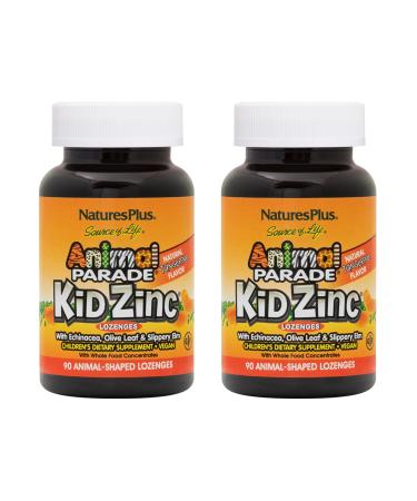NaturesPlus Animal Parade KidZinc, Tangerine Flavor - 90 Animal-Shaped Lozenges, Pack of 2 - Organically Chelated Zinc - Vegan, Gluten Free - 180 Total Servings 90 Lozenges (Pack of 2)