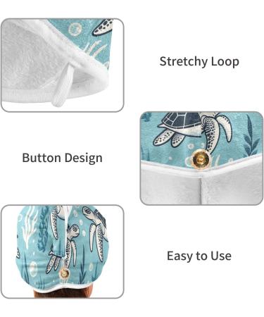 Super Absorbent Turtle in The Sea Hair Towel - 2 Pack Quick Dry Hair Turbans for Women & Girls - Buy Online on GoSupps.com