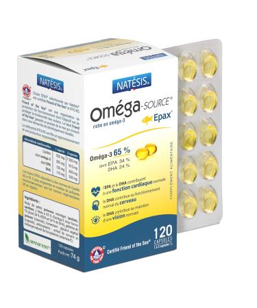 NATESIS - Premium Wild Fish Oil - High Concentration Omega 3: 65% (EPA: 34%/DHA: 24%) - EPAX Certified - Fish Oil - 120 Bioavailable Capsules
