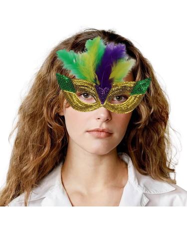 Carnival Half Face Performance Makeup Sequencing Green Gold Purple Green Masquerade Performance (GD1 One Size)