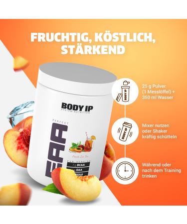 Body IP Perfect EAA - Peach Ice Tea | Essential Amino Acids for Muscle Building | Vegan Lactose-Free | 20 Portions | 500g | Made in Germany - Buy Online on GoSupps.com