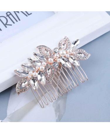 Allereya Crystal Pearl Wedding Hair Comb Barrette CZ Rhinestone Flower Hair Barrette Comb Gold Pearl Bling Bridal Headpieces Decorative Head Clip Headwear Bridal Hair Accessories for Women and Girls - Buy Online on GoSupps.com