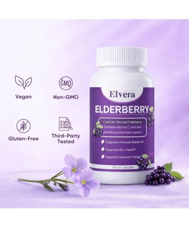 FQMUEV Elvera Gut Support Complex - Organic Black Elderberry Soft Capsules - 1200mg Elderberry Extract Vitamin C Zinc Daily Immune & Gut Support | Vegan Non-GMO | 60 Softgels (1) - Buy Online on GoSupps.com