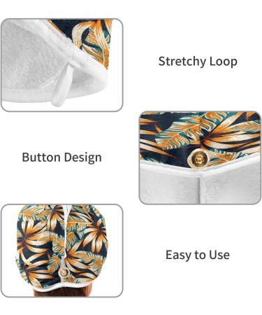 Tropical Leaves Dry Hair Cap - 2 Piece Quick Drying Towel Set with Button Headband | Super Absorbent & Soft for Ultimate Comfort - International Shipping Available - Buy Online on GoSupps.com