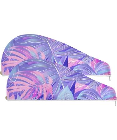 Buy Tropical Plants Flowers Hair Towels - Super Absorbent 2 Pack for Quick Drying | Hair Turbans with Button Wrap for Women & Girls - International Shipping Available - Buy Online on GoSupps.com