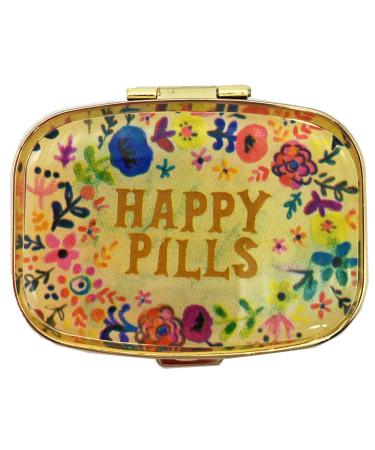 AmyZone Metal Pill Organizer Travel Friendly Portable Compact Pill Box Cute Pill Case to Hold Vitamins/Tylenol/Fish Oil/Supplements/Meds/Tablet for Purse/Pocket(Happy Pills) Gold-happy Pills
