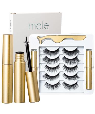 Mele Magnetic Eyelashes & Eyeliner Kit | Reusable Easy To Apply Natural Looking Lash Kit | Long Lasting Comfortable False Lashes | 5 Pairs