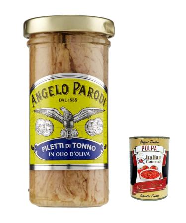 6x Angelo Parodi Filetti di Tonno in Olio d'Oliva in vetro tuna fillets in olive oil in glass 150 g + Italian Gourmet polpa 400 g
