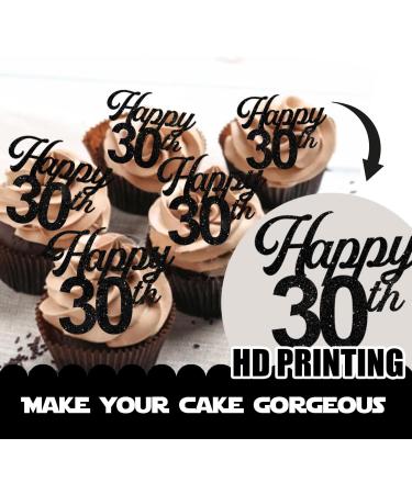 18pcs Black Glitter Happy 30th Dessert Cupcake Pick for Cheer to 30 Years Old Theme Decor Supplies Men Women Happy Birthday Wedding Anniversary Party Decoration - Buy Online on GoSupps.com