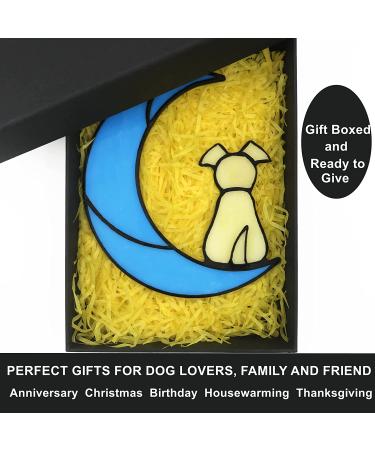 Stained Glass Dog Memorial Suncatcher Yellow Dog Decor on Blue Moon Window Hangings | Sympathy Gift for Loss of Dog - Buy Online on GoSupps.com