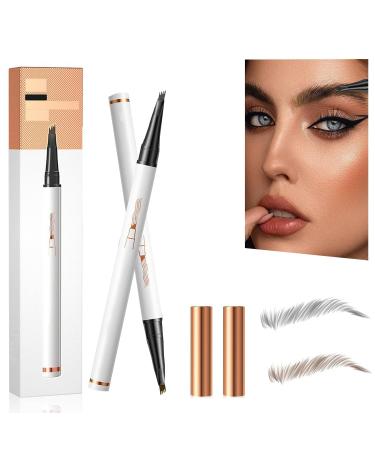 Eyebrow Pencil with 4 Fork Tip - 3D Microblading Eyebrow Pencil Natural Makeup Fine Stroke Magic Eyebrow Pencil Long-Lasting Waterproof Eyebrow Pencil Stay on All Day (Dark Brown+Gray)