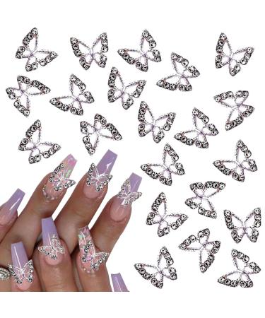 KACHIMOO Butterfly Nail Charms 20pcs Metal Butterfly Nail Gems Nail Rhinestones 3D Nail Butterfly Charms for Acrylic Nails DIY Craft Nail Art Accessories (Silver) Silver-1
