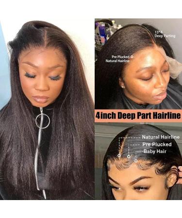 26 Kinky Straight Human Hair Lace Front Wig 180% Density - Brazilian Virgin Hair - Pre Plucked with Baby Hair - Natural Black Yaki Straight - 13x4 Lace Frontal Wig - Buy Online on GoSupps.com