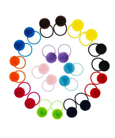 Fishdown 24 Pcs Pom Ball Hair Ties Fluffy Pom Pom Ball Hair Band for Girls Toddlers Pigtail Ball Ponytail Holders for Girls Multi-colored-1 - Buy Online on GoSupps.com
