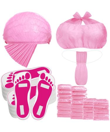 Chicingyou 96 Pcs Spray Tanning Supplies Included Spray Tan Feet Pads Hair Nets Disposable Bra Underwear Caps Kit for Sunless Tan Self Tanning at Home or Salon Accessories (Pink)