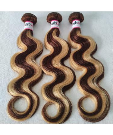 Bestsojoy Ombre Highlight Brazilian Body Wave Hair Bundles | 4 Bundle Pack 12A Remy Human Hair Weaves P4/27 Ombre Brown Blonde Extensions | 22 24 26 28 Inch Highlighted Hair - Buy Online on GoSupps.com