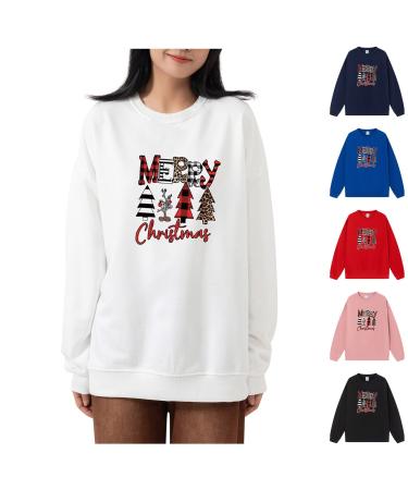 Segaven Women's Xmas Crewneck Sweatshirt Ugly Pullover Long Sleeve Jumper Oversize Sweatshirt Christmas Tree Print Shirt 5-white Medium