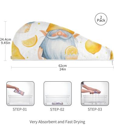 Lemon Gnomes Hair Towel 2 Pack - Super Absorbent Quick Dry Hair Drying Turbans for Women & Girls - Buy Online on GoSupps.com